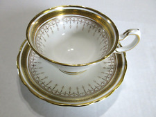Vintage Grosvenor English Bone China Gold Greek Key Tea Cup & Saucer Elegant picture
