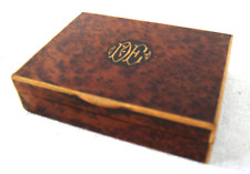 ANTIQUE ART DECO BURL WOOD JEWELRY TRINKET CARD VANITY BOX MARQUETRY HINGED LID picture