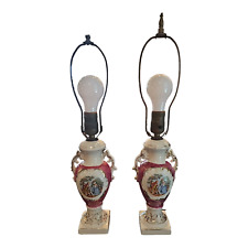 Vintage Pair George and Martha Washington Victorian Style Porcelain Table Lamps picture