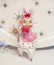 SUPER RARE Vintage Pink Arnart Japan Bunny Rabbit Bow Tie Big Eyes picture