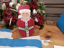 Vtg Wooden Hand Made Painted Santa Self Standing Table Decoration Candy Holder picture