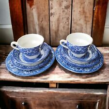 Vintage Staffordshire Liberty Blue 2 Teacup 6 Saucers Set Betsy Ross Paul Revere picture