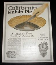 1917 OLD MAGAZINE PRINT AD, SUNMAID, CALIFORNIA RAISIN PIE, A LUSCIOUS TREAT picture