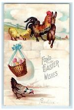 1907 Easter Chic Chicken Rooster Rabbit Basket With Eggs Clapsaddle (?) Postcard picture