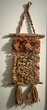 Vintage Jute Macrame Brown Owl Wall Hanging 1970's Boho Decor Wood And Beads picture