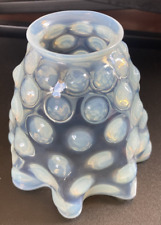 Antique Victorian Blue Opalescent Coin Dot Glass Lamp Shade Ruffled Edge Hobnail picture