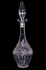 Antique Crystal Cut Decanter + Stopper Frosted Etched Grapevine Design 16.5