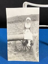 Young Woman Sitting on Cannon Fort Ticonderoga New York Antique Photo c. 1919 picture
