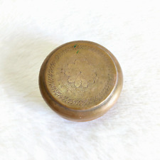 1930s Vintage Mandala Hand Carved Brass Box Round Decorative Collectible Old 17 picture