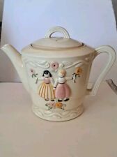 Vintage Porcelier Teapot Dutch Boy and Girl Made In The USA White Vitreous China picture