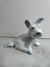 VTG Japan Porcelain Scottish Terrier Dog Figureine Blue White 4 1/4