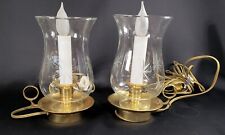 Pair of Vintage Electric Hurricane Lamps Brass & Etched Glass 7