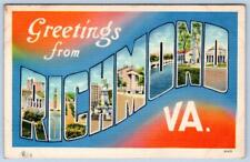 1940-50's GREETINGS FROM RICHMOND VIRGINIA LARGE LETTER LINEN VINTAGE POSTCARD picture