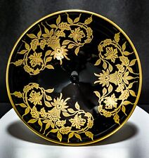 Black/Ebony Elegant Glass Comport w/ Beautiful Floral Gold Painting & Gilt picture
