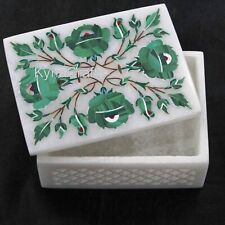 4 x 3 Inches Hand Carving Work Jewelry Box White Marble Office Accessories Box picture