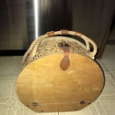 Vtg Rustic Woven Wood Basket Leather Rope Handle With Latch picture