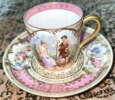 IMPERIAL CROWN CHINA AUSTRIA TEA CUP SAUCER Pink Gold Floral Demitasse picture