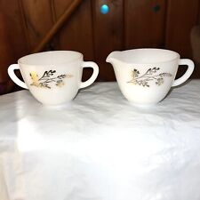 Vintage Federal Milk Glass Sugar Bowl And Creamer Meadow Gold Wheat Pattern picture