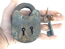 OLD VINTAGE RUSTIC IRON BIG RARE PADLCOK WITH TWO DIFFERENT OPEN CLOSE KEY HOLES picture