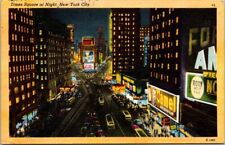 New York City NY Times Square At Night Linen Vintage Postcard Camel Pepsi Ads picture