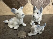 LOT OF 3 VINTAGE CERAMIC DOG FIGURINES MCM Japan Terriers Glossy Porcelain Blue picture