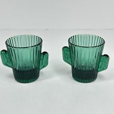 Set of 2 Libbey Cactus Shot Glass Green Emerald Saguaro Collectible picture