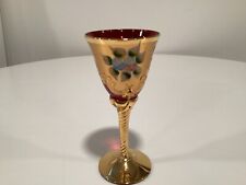 Vtg. VENETIAN MURANO RUBY GOLD GILT FLORAL WINE GLASS ( 1 ). picture