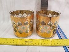 Vintage Mid Century Culver Valencia 22k Gold Teal Double Old fashioned glasses picture