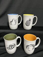 Vintage Suzie Cooper Black Fruit Style (4) Mugs Harlequin Colored Inside *Read* picture