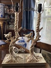 Pair Of Silver Bird On Tree Branch Lamps Silver Gilt  picture