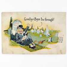 Drunk Man Giving Up Postcard c1910 Alcohol Prohibition Cemetery Graves Art C1795 picture