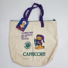 Vintage Garfield the Cat Zodiac Capricorn Zip up Canvas Tote Bag with Handles picture