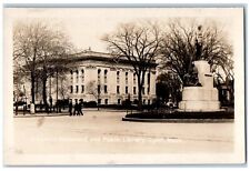 c1910's Soldiers Monument And Public Library Lynn MA Antique RPPC Photo Postcard picture