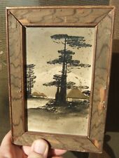 Antq Japanese Mt. Fuji Painting w/ Cedar Frame w/ Gold Painted Highlights Dirty picture