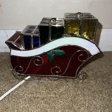 6”x8” Nice LEADED STAINED GLASS CHRISTMAS SLEIGH DECORATION LIGHT picture