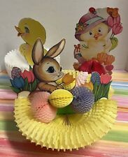 lot of 3 vintage Easter honeycomb decorations bunny chicks picture