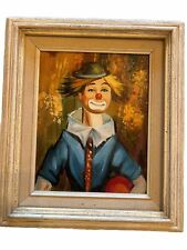 Kitsch French Vintage 1970s Sad Clown in Bowler Hat Framed Picture 12.5” X 14.5” picture