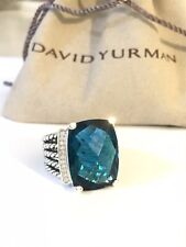 David Yurman Sterling Silver 20x15mm Wheaton Hampton Blue & Diamonds Ring Size 8 picture