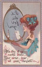 Woman Looking On The Mirror 1914 This Story Of My Mental State Postcard D26 picture