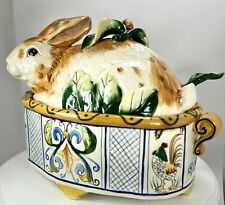 Fitz & Floyd Ricamo Bunny/Rabbit Soup Tureen With Ladle Minty picture