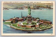 Postcard NY New York City Statue Of Liberty On Bedloe's Island Linen A12 picture