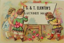 1870's-80's J. S. & T. Elkinton's Laundry Soap Adorable Children Big Sign P67 picture