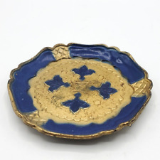 Italian Ring Dish Coaster Gold Blue Geometric Designs Vintage Italy Itched picture