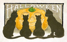 Vintage Postcard REPRODUCTION 1912 Halloween Pumpkin Black Cats NEW picture