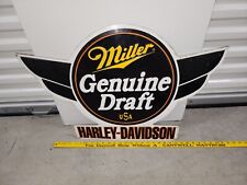 RARE Miller Genuine Draft Mgd Harley Davidson Motorcycle Metal Beer Sign Vtg picture