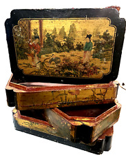 VINTAGE CHINESE PAINTED PAPER MACHE STACKED DRAWER WEDDING DOWRY CHEST (SH) picture