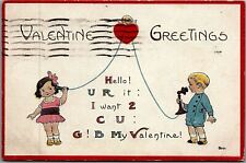 1914 VALENTINE GREETINGS CHILDREN TELEPHONE CUPID BAGOR PA POSTCARD 26-244 picture