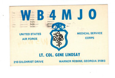 Ham Radio Vintage QSL Card     WB4MJO 1974 Warner Robins, Georgia USAF w/stamp picture
