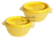 TUPPERWARE Servalier Bowls 13oz Small Set 2 Sheer Yellow Butterfly Tab Handles picture