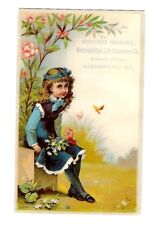 c1890 Victorian Trade Card Metlife Insurance Co. Young Girl Resting on a Bench picture